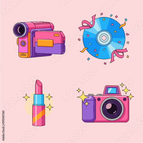 Retro technology and beauty items illustration.