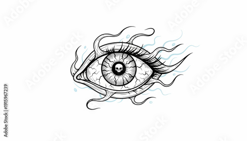 Creepy Eye with Skull Pupil, Eerie Vision, Surreal Horror Art, Dark Symbolism
