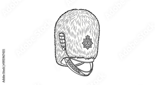 British Royal Guard Bearskin Hat - Line Art Illustration