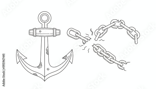 Broken Chain and Anchor Symbolizing Freedom, Escape, and Release