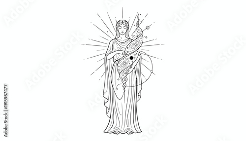Celestial Woman Holding Cosmic Orb, Astrology, Zodiac, Mystical Goddess, Starry Night
