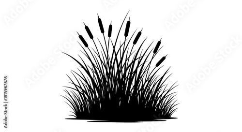Black silhouette illustration of cattails and wetland vegetation on a white background, symbolizing World Wetlands Day and conservation efforts.