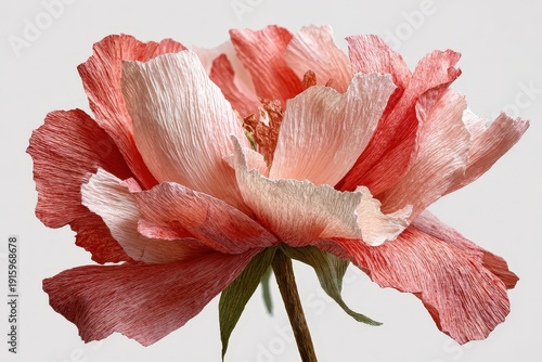 Handmade pink and coral crepe paper flower isolated on white background