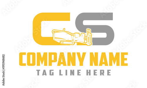 Letter CS Fiber Optic underground horizontal drilling laying machine logo design 