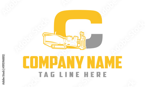 Letter C Fiber Optic underground horizontal drilling laying machine logo design 