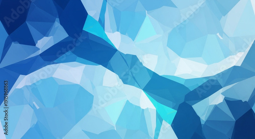 Abstract low poly background with sharp triangles and crystalline shapes in vibrant blue and cyan tones.