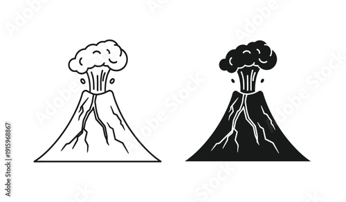 Vector illustration of erupting volcanoes in black and white