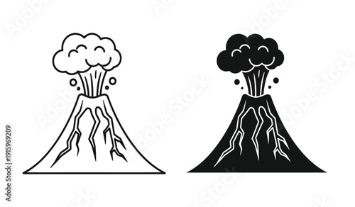 Vector illustration of erupting volcanoes in black and white