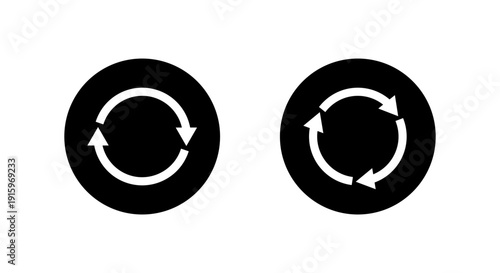 Refresh arrow icon set in black circle. Sync, reload symbol. Rotation arrows sign