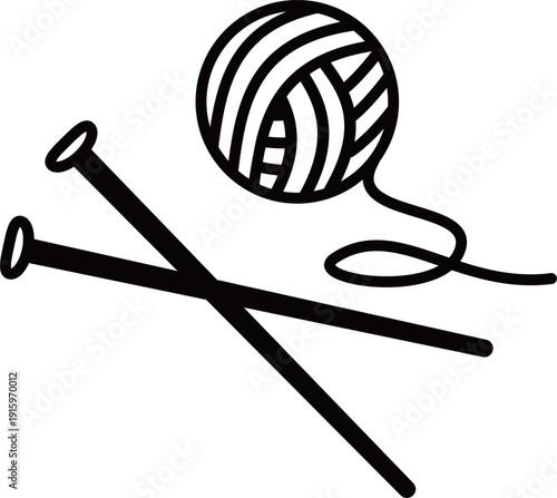 毛糸玉と棒針イラストのアイコン　Web　Adobe Illustrator Artwork