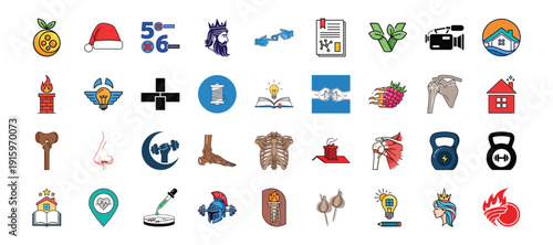 Collection of modern health and wellness icons