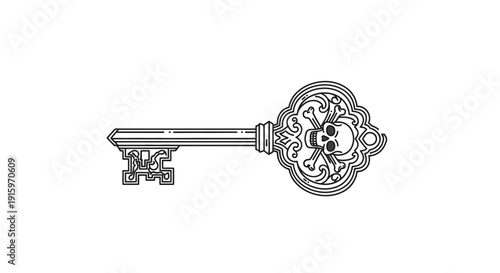 Antique Skeleton Key with Skull and Crossbones Ornament