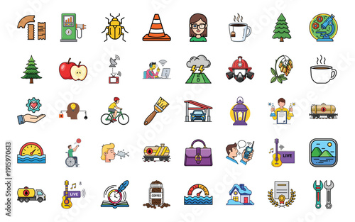 Vibrant collection of modern colorful icons for business and daily life