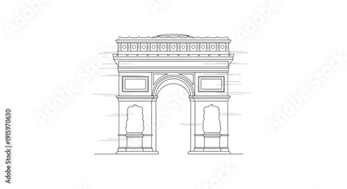 Arc de Triomphe Outline Drawing - Paris Landmark Architecture