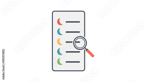 Checklist with magnifying glass icon.