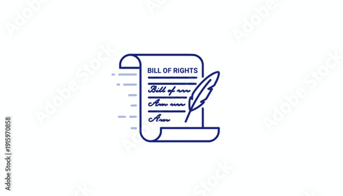 Bill of Rights Document with Feather Pen Icon - Symbol of Freedom and Justice