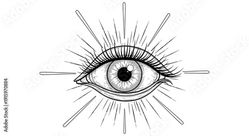 All Seeing Eye Symbol, Mystical Eye with Rays, Esoteric and Occult Symbolism