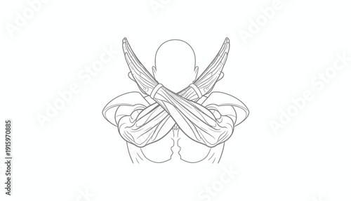 Anatomical Illustration of a Person Making an X Gesture with Arms, Symbolizing Stop or No