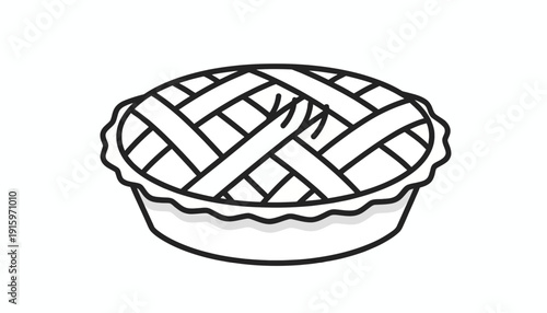 Black and White Line Art Illustration of a Delicious Apple Pie with Lattice Crust