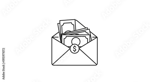 Envelope with Money and Dollar Sign Icon, Financial Transaction Concept