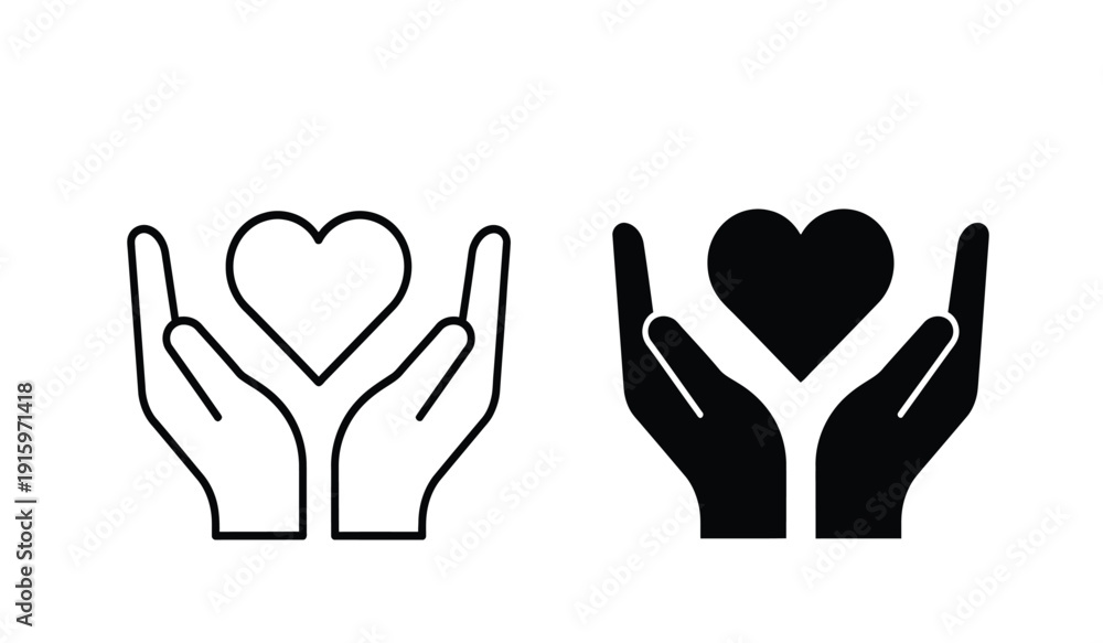 Obraz premium Black and white hand icons with heart symbol in a vector graphic design