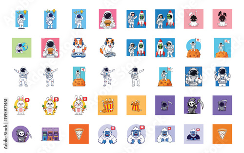 Fun cartoon astronauts and mascots for digital projects