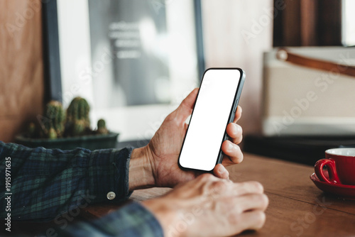 mobile phone blank white screen mockup.texting using cell phone.background empty space for advertise.work people contact marketing business,technology