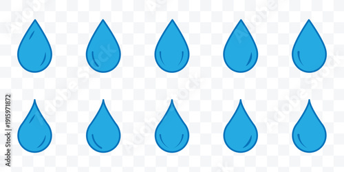 Water or rain drops shape icons set. Blood or oil drop. Droplet sign. Tear and oil isolated symbol. eps 10