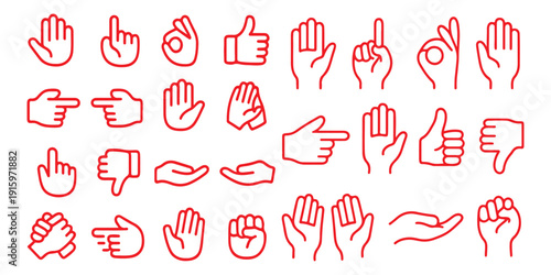 Hand Gestures Line Icons. Editable Stroke. Pixel Perfect. For Mobile and Web. Contains such icons as Gesture, Hand, Charity and Relief Work, Finger, Greeting, Handshake, A Helping Hand, Clapping, Team
