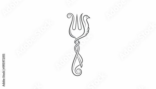 Elegant Fork with Bird and Swirls - Unique Food and Nature Symbol