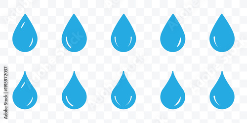 Water or rain drops shape icons set. Blood or oil drop. Droplet sign. Tear and oil isolated symbol. eps 10