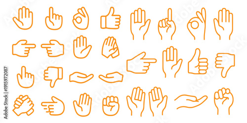 Hand Gestures Line Icons. Editable Stroke. Pixel Perfect. For Mobile and Web. Contains such icons as Gesture, Hand, Charity and Relief Work, Finger, Greeting, Handshake, A Helping Hand, Clapping, Team