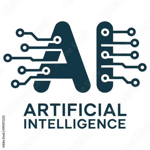 Stylized letters AI with circuit board traces denote artificial intelligence.