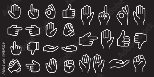 Hand Gestures Line Icons. Editable Stroke. Pixel Perfect. For Mobile and Web. Contains such icons as Gesture, Hand, Charity and Relief Work, Finger, Greeting, Handshake, A Helping Hand, Clapping, Team
