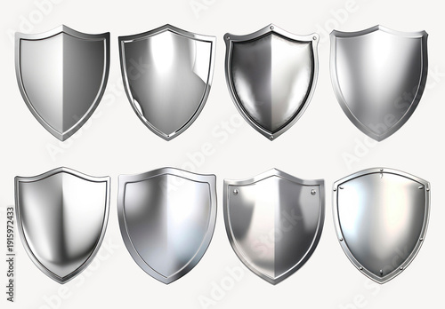 Eight Metallic Shields Vector Illustration Element Design Collection