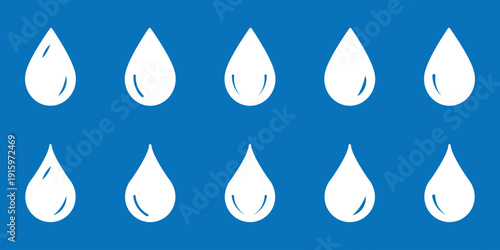 Water or rain drops shape icons set. Blood or oil drop. Droplet sign. Tear and oil isolated symbol. eps 10