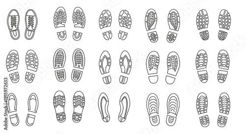 Collection of Shoe Sole Prints, Footprint Patterns, Boot Treads, and Footwear Impressions