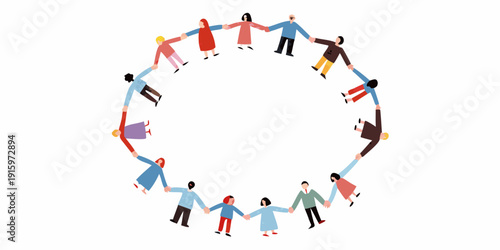 Diverse group of people holding hands in a circular formation
