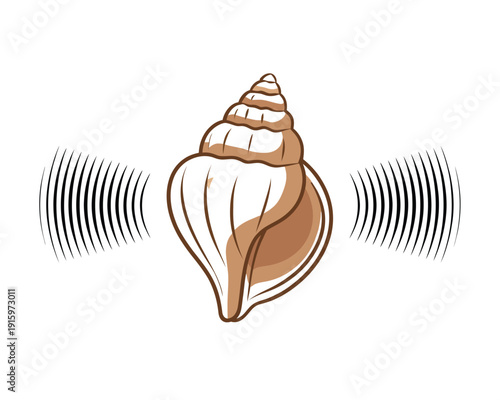 Conch shell sound waves, graphic representation ideal for meditation, mindfulness, and spiritual health concepts, representing tranquil and resonant sounds of nature.