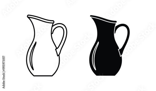 Vector illustration of two jugs in black and white on a pure