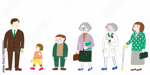 Illustration depicting a family line across different generations