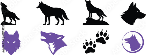 wolf emblem collection animal silhouette set for branding use