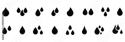 Water drop icons. Drop, dripped, rain, oil, droplet, splash, freshness, splashing, refreshing, vector, clear, vector. Water drop shape icon solid style collection. flat style symbols. eps 10