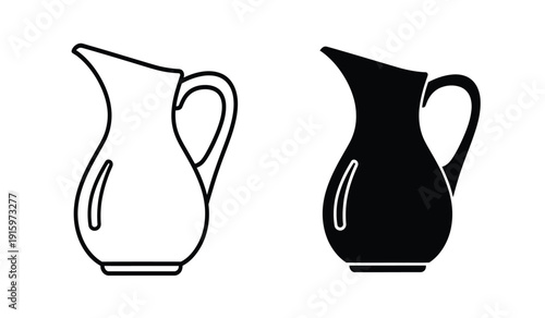 Black and white line art illustration of two pitcher jugs side by side in a simple minimalist style