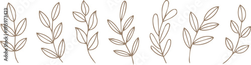 leaf twig silhouettes six hand drawn branch vector set