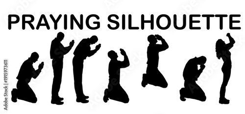 vector silhouettes of people praying spiritual worship praying faith