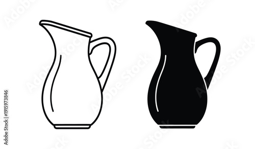 Black and white line art illustrations of two pitcher jugs in different styles on a pure