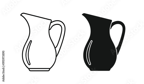 Black and white line art illustrations of two pitcher jugs in different styles on a pure