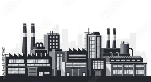 Modern industrial factory complex with multiple buildings and chimneys.