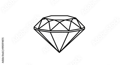 Diamond Gemstone Icon, Faceted Gem, Outline Drawing, Luxury Jewel, Precious Stone